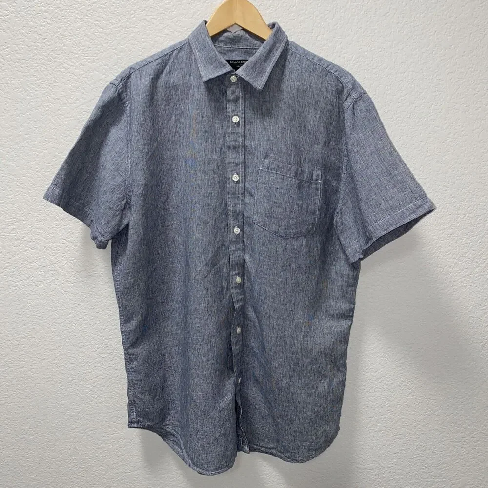 Banana Republic Mens Linen Standard-Fit Short Sleeve Button Up Shirt XL